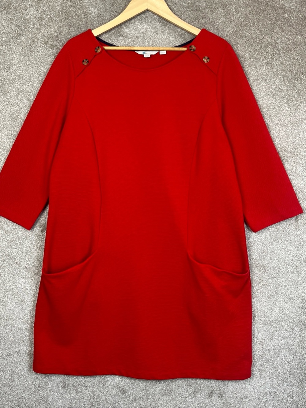 Boden Dress Womens 20/22L Red 3/4 Sleeve Pockets Stretch Cotton Blend- 5320